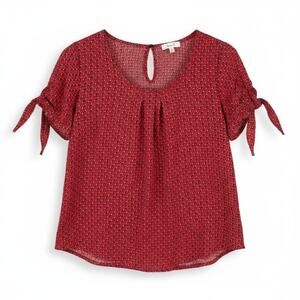 Love J Women Bow Sleeve Blouse Top Geometric Burnt Orange M Boho Fairy Y2k Retro